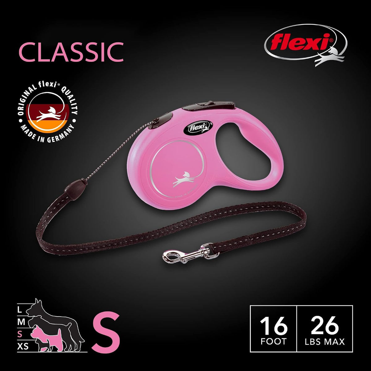 FLEXI Classic Cord Retractable Dog Leash - Pink / Small - 16 ft (Cord) - image 2