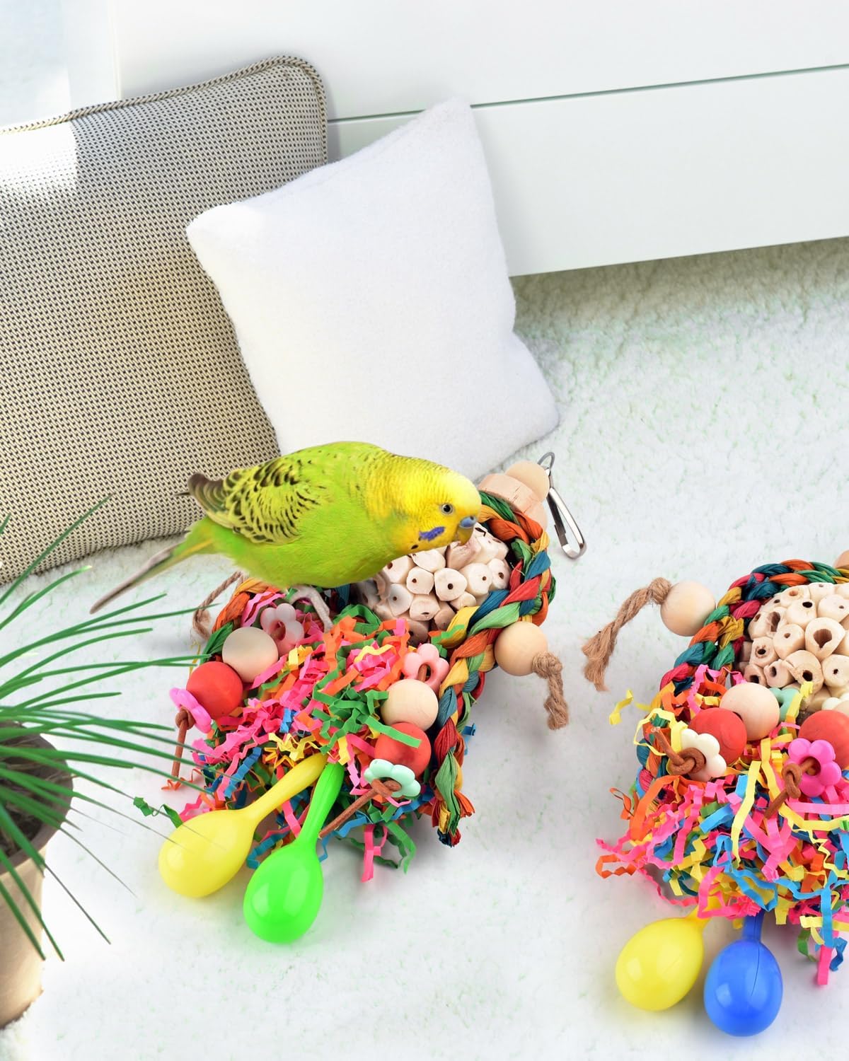 Bissap Conure Toys, 2PCS Bird Parrot Foraging Shredder Hanging Toys Sola Balls with Sand Hammer - 2 PCS (Pack of 2) - image 2