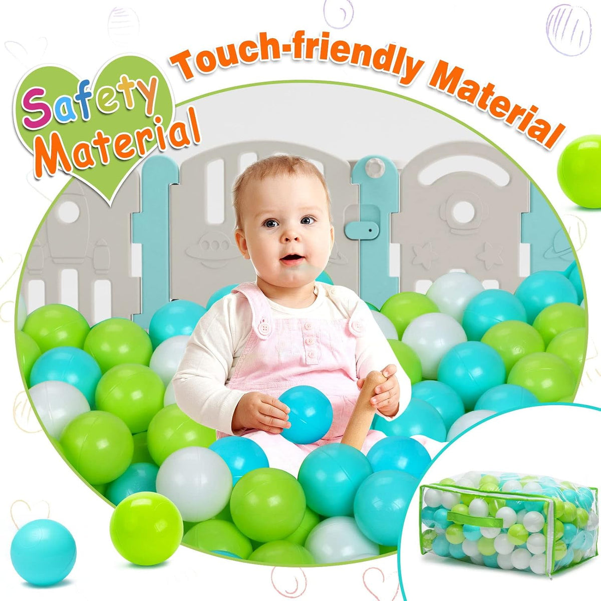 Hovenlay 100 ball pit balls in red, yellow and blue with clear storage bag - view 5