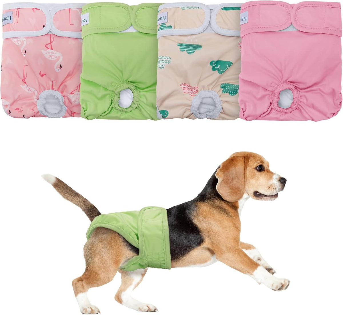 Teamoy Female Dog Diapers, Washable Doggie Period Diaper - XL (Pack of 4) / Flamingo+ Cloud+ Green+ Pink (4pcs)