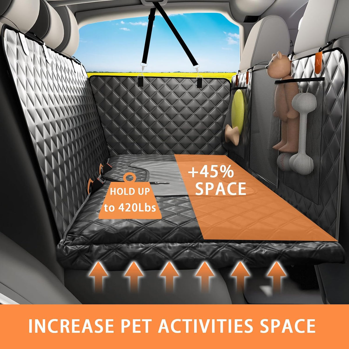 Dog Car Seat Cover Back Seats Protector - For Cars/ Mid-Size SUV/ Small Truck / Black with Inflatable Cushion - image 2