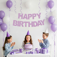 BEISHIDA Pre-Strung Glitter Pink Happy Birthday Banner Party Sign - light purple - image 4