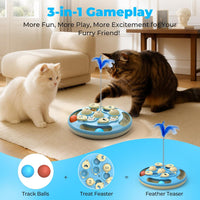 Cat Puzzle Feeder Toy, 3 in 1 Interactive Slow Feeder for Cats, Blue – Essentials for Cats - Blue - image 3