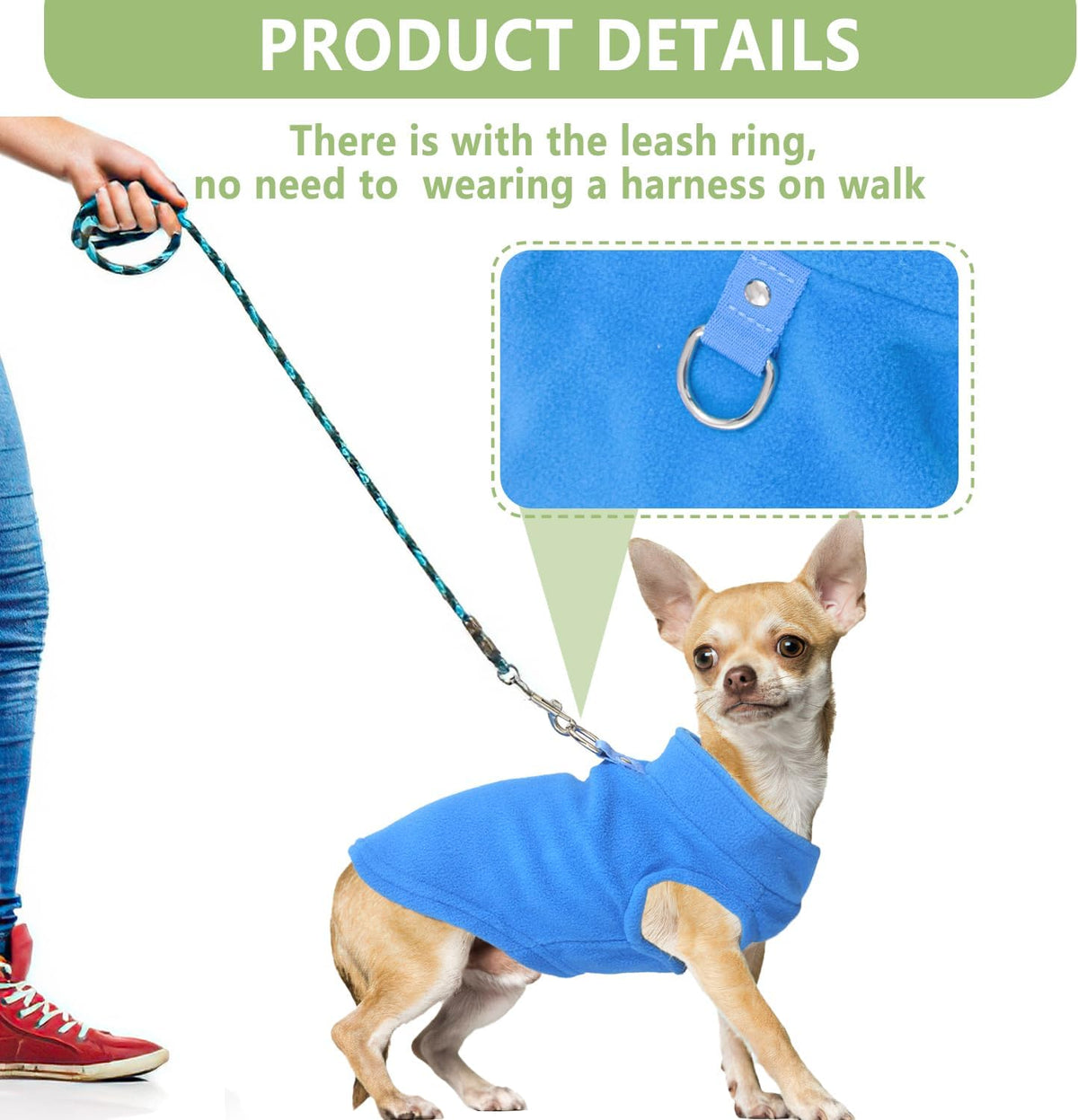 2 Pieces Fleece Dog Sweater Vest Winter Warm Dog Clothes for Small - blue,green / X-Large(19-26lbs) - image 2