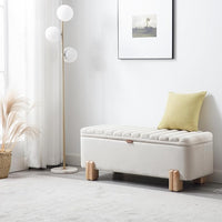 Wavy Ottoman Storage Bench Multi-Functional Narrow Entryway Bench Elegant End of Bed Bench with Storage and Safty Hinge for Living Room Entryway Hallway Bedroom Boutique, Beige