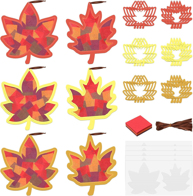 Chiisong fall maple leaf tissue paper craft kit with cutouts, stickers and ribbons