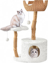 Easyego Modern Cat Tree, 26.3" Aesthetic Wood Cat Tree Tower for Small Cats – Essentials for Cats - White / 39.3''