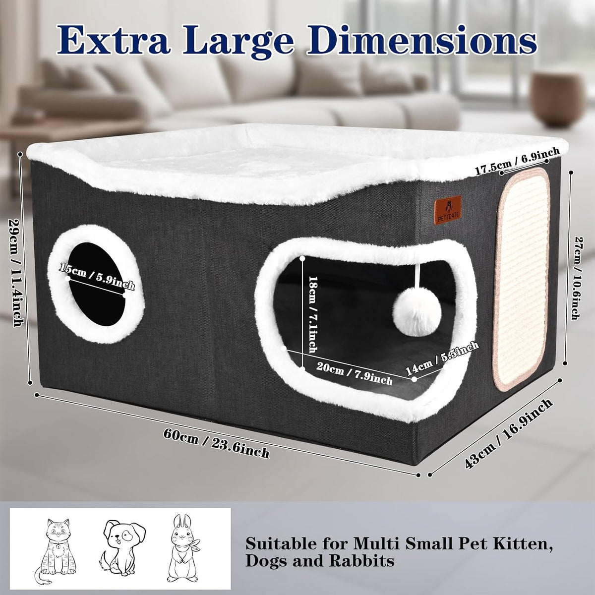 Extra Large Cat Beds for Indoor Cats - Dark Grey / Extra Large - image 2