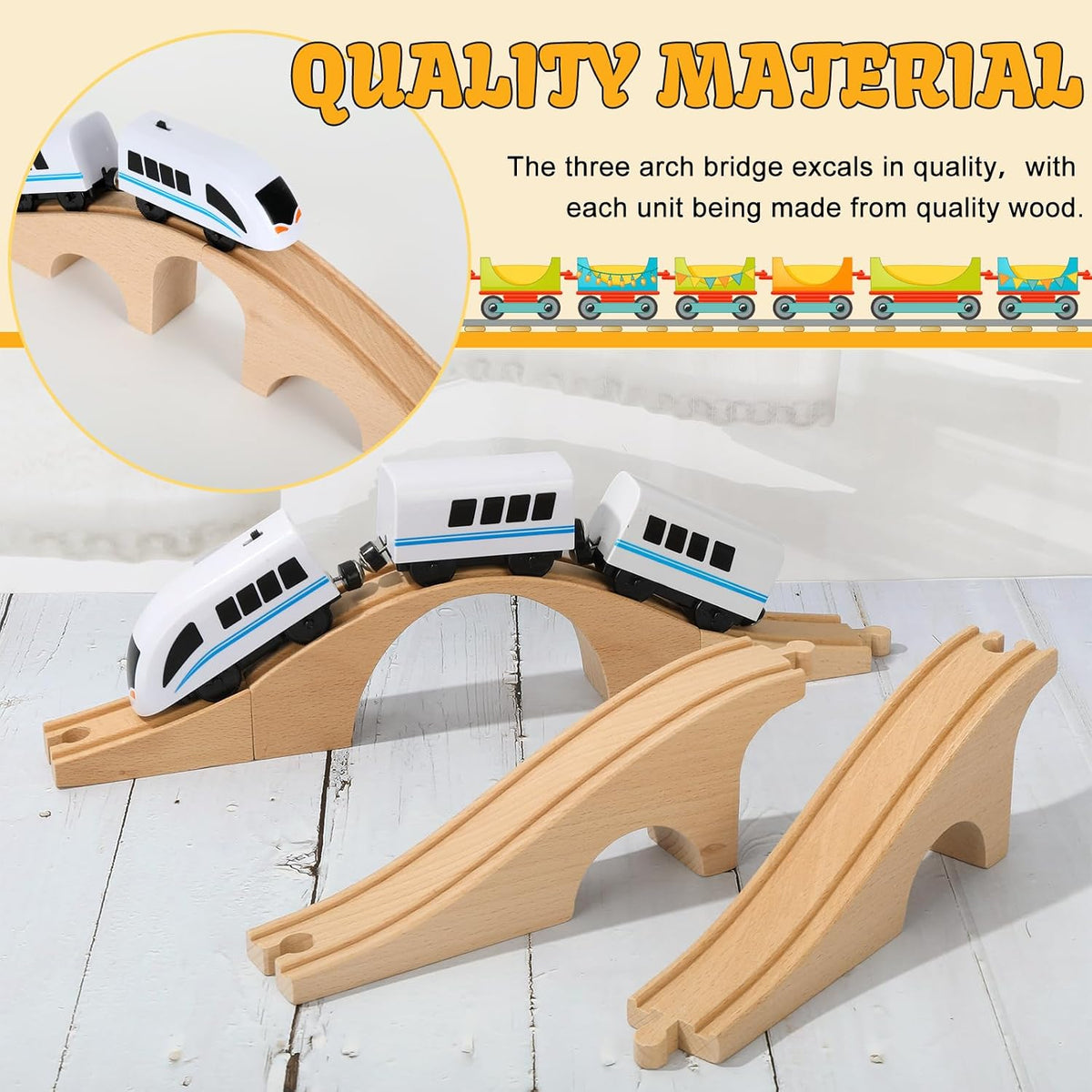JarThenaAMCS wooden train track expansion set with two bridges and straight tracks - view 4