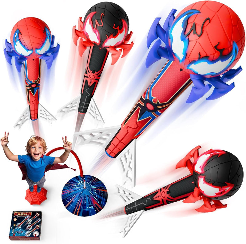 Spider Rocket Launcher for Kids, 4 Rockets with Web Air Pump - Child-sized