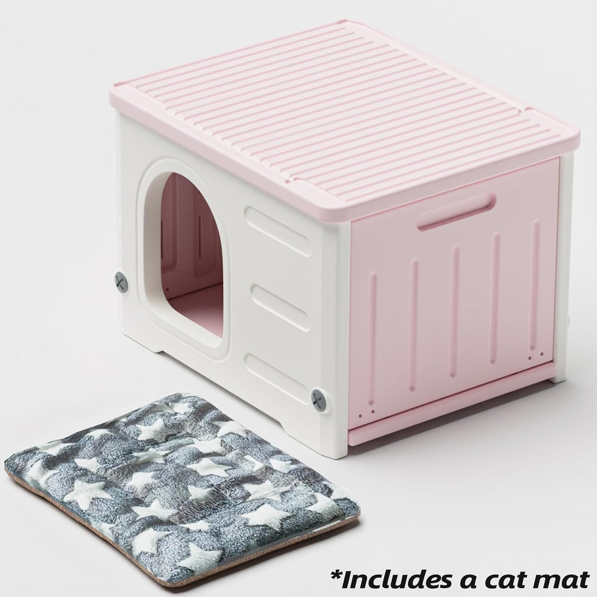 Plastic Cat House for Outdoor Indoor Use - Pink-L - image 3