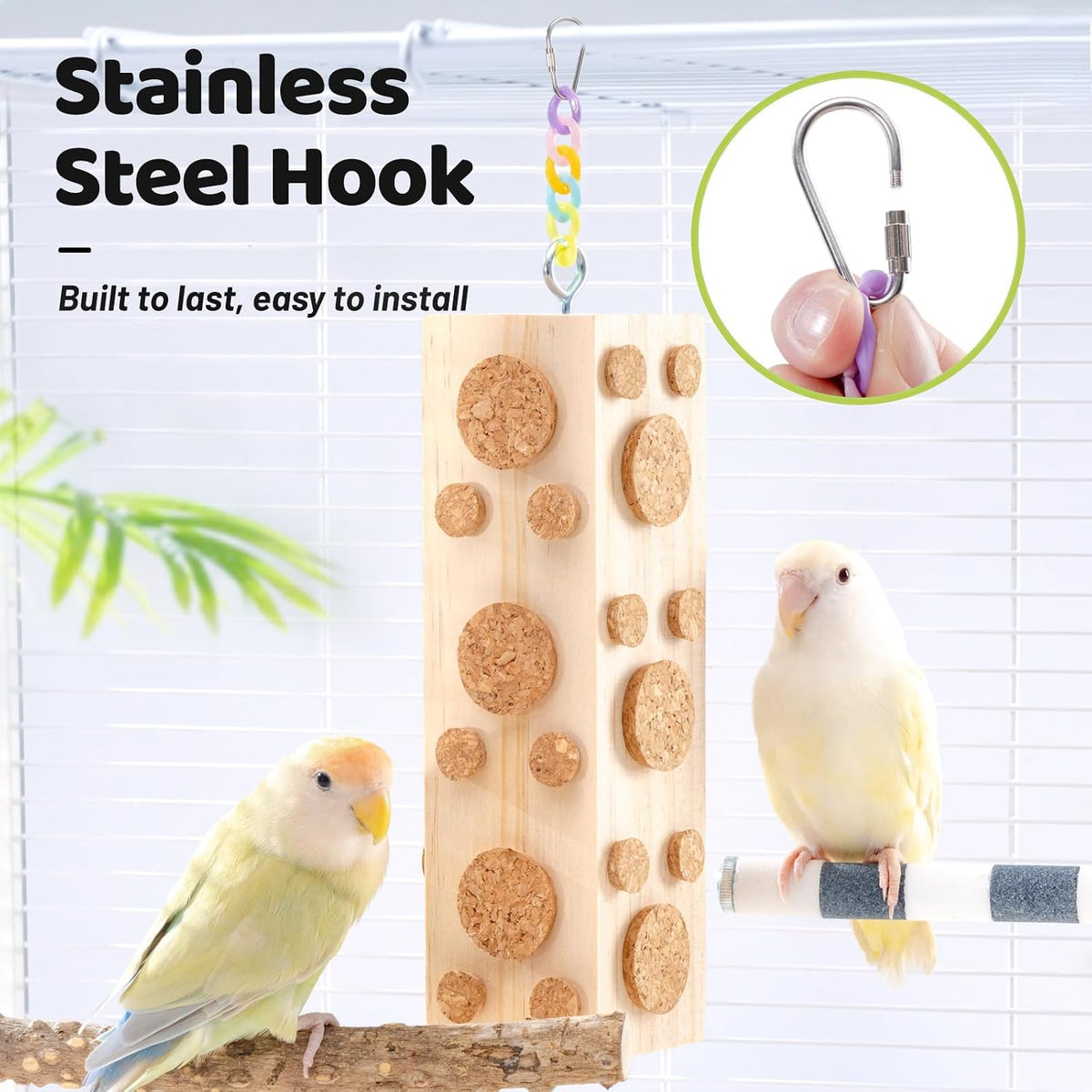 2 Pcs Wooden Bird Chew Toys, 7.9" Hanging Parrot Toys - Bird Toys - image 4