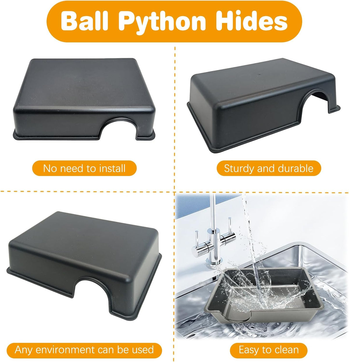 Leopard Gecko Humid Hide Reptiles Humidity Box – Essentials for Reptiles And Amphibians - Black Large Hide Box-2Pack - image 4