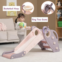 Onasti Kids Slide for Toddlers Age 1-3 with Basketball Hoop & Ring - Lila Pink - image 2