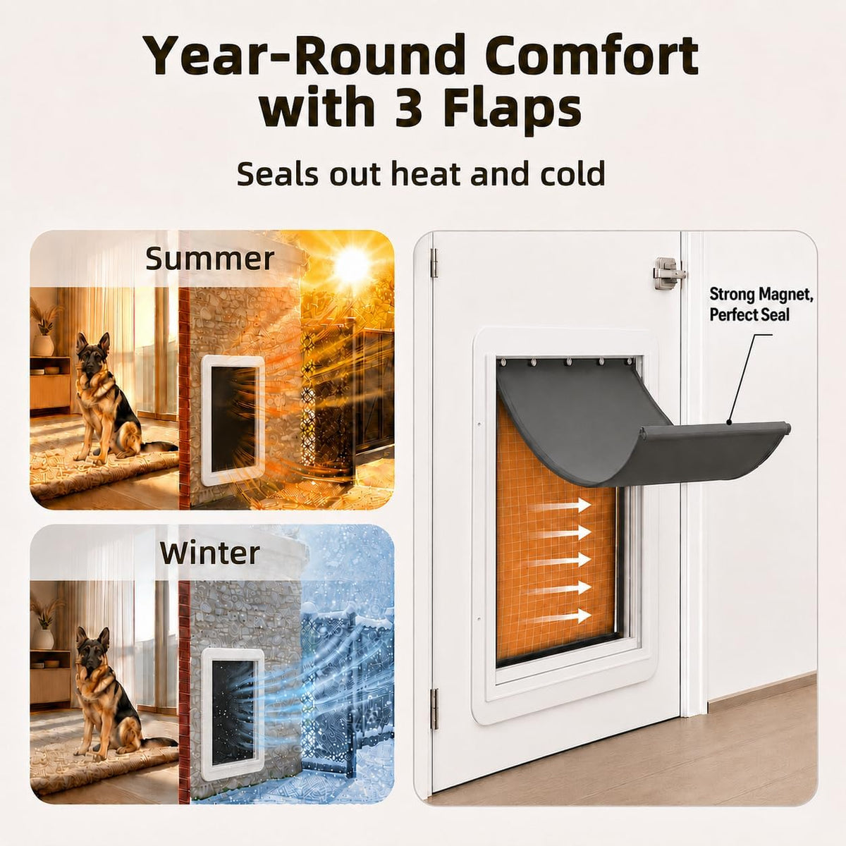 URSPET Medium Dog Door for Wall, 3-Flap Insulated, Steel Frame - White / Large / For Door - image 4