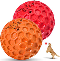 2 Pack Indestructible Squeaky Dog Balls for Aggressive Chewers - Red+Orange