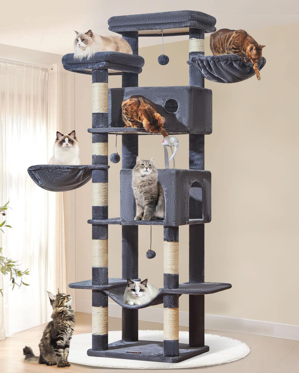 Taoqimiao 32.2in Cat Tree with Toy - Smoky Gray / 76 inch