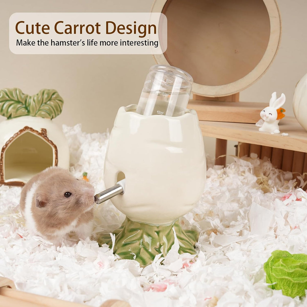 Adjustable No Drip Ceramic Hamster Water Bottle for Glass Tank – Essentials for Small Pets - White Carrot - image 2
