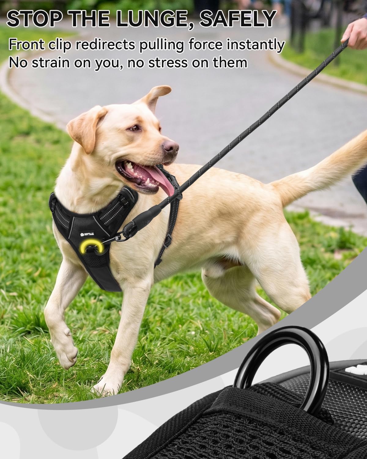 Joytale No Pull Dog Harness & Seat Belt, Easy On 3-Buckle, L - Black / Extra Large - image 4