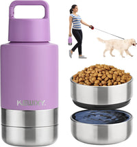 KEWIXY Insulated Dog Travel Water Bottle with Detachable Bowls - Lavender / 32 Oz