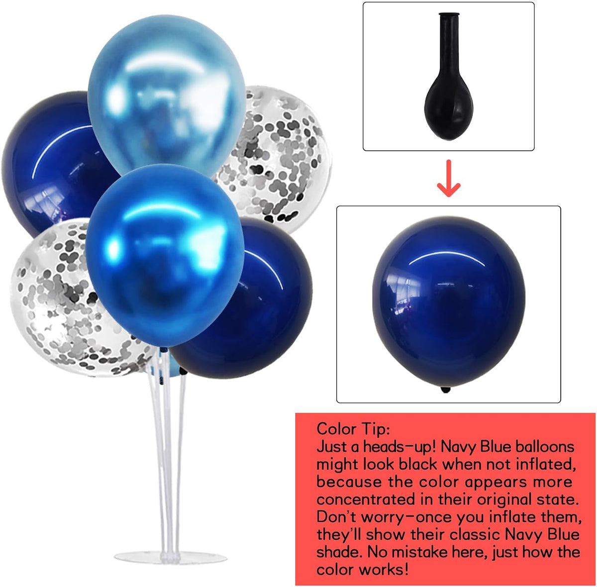 TONIFUL 4 Set Black Gold Balloon Stand Balloon Centerpieces for Table – Fun for Kids & Family - Metallic Blue Silver / 6 Set Balloon Stand - image 2