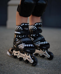 Nattork adjustable inline skates for kids with light-up wheels and checkerboard upper - view 9