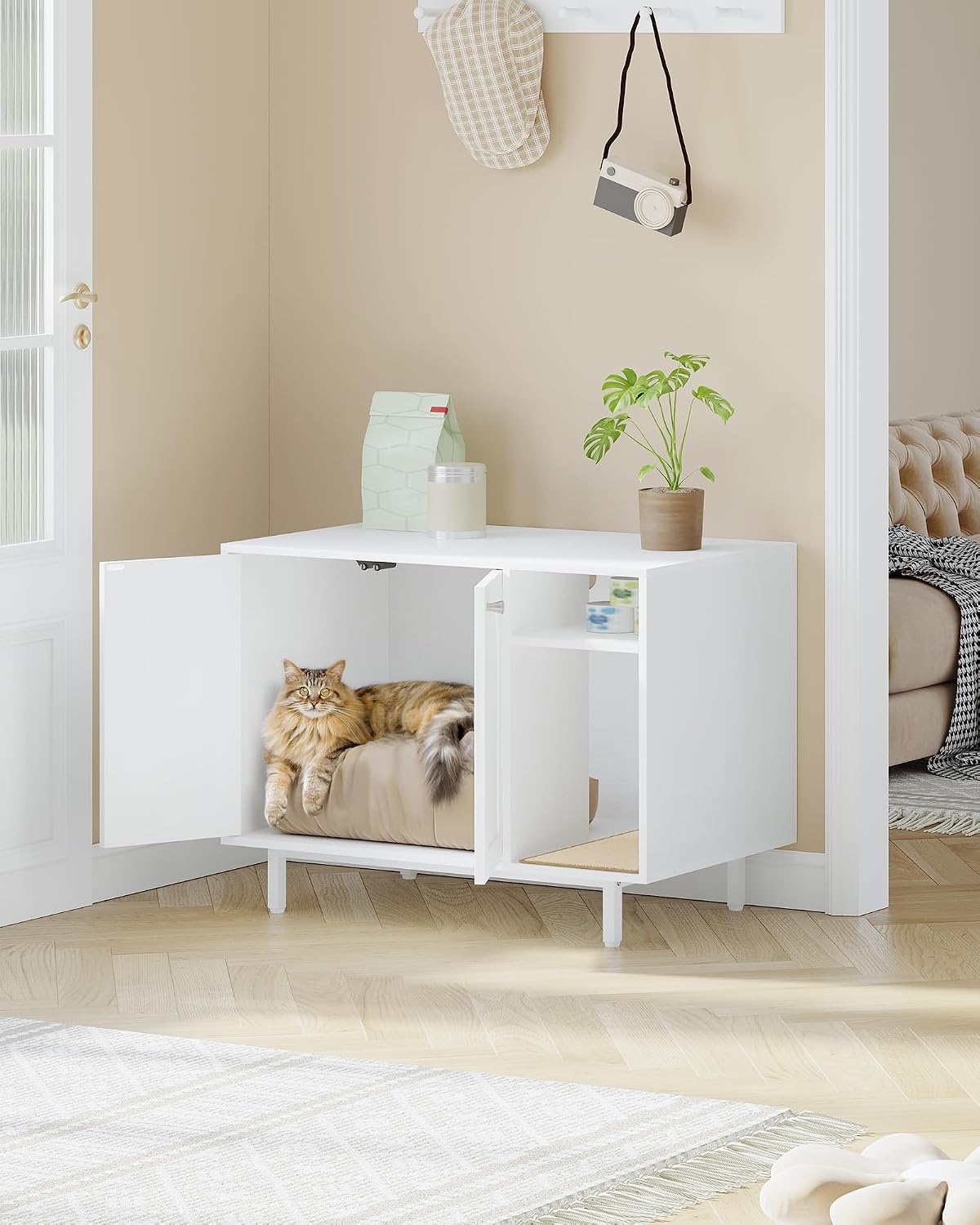 Hzuaneri Cat Litter Box Enclosure - White / 31.4"L x 19.6"W x 24"H - image 4