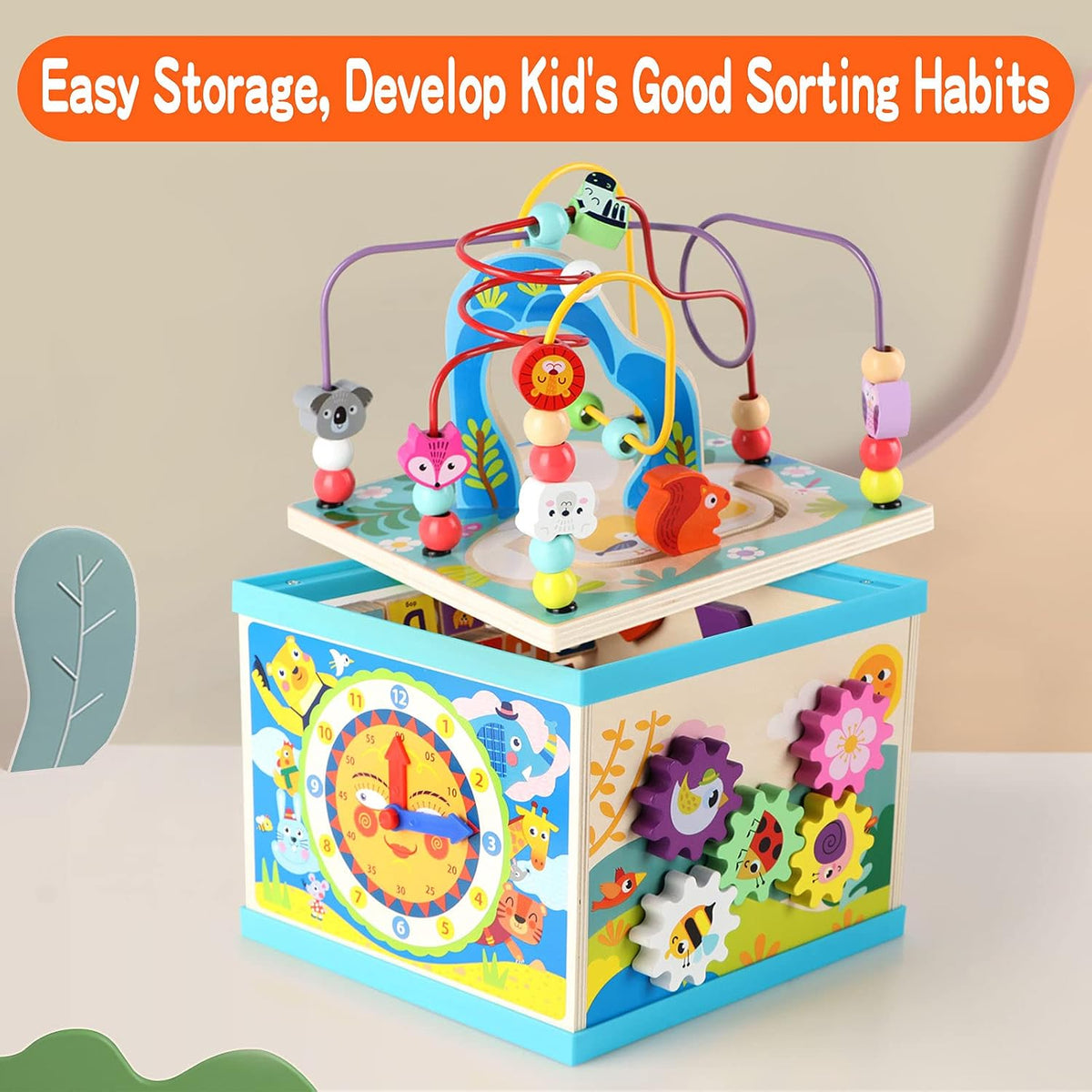 Qilay 5-in-1 Wooden Activity Cube for Toddlers 1-3 - image 4