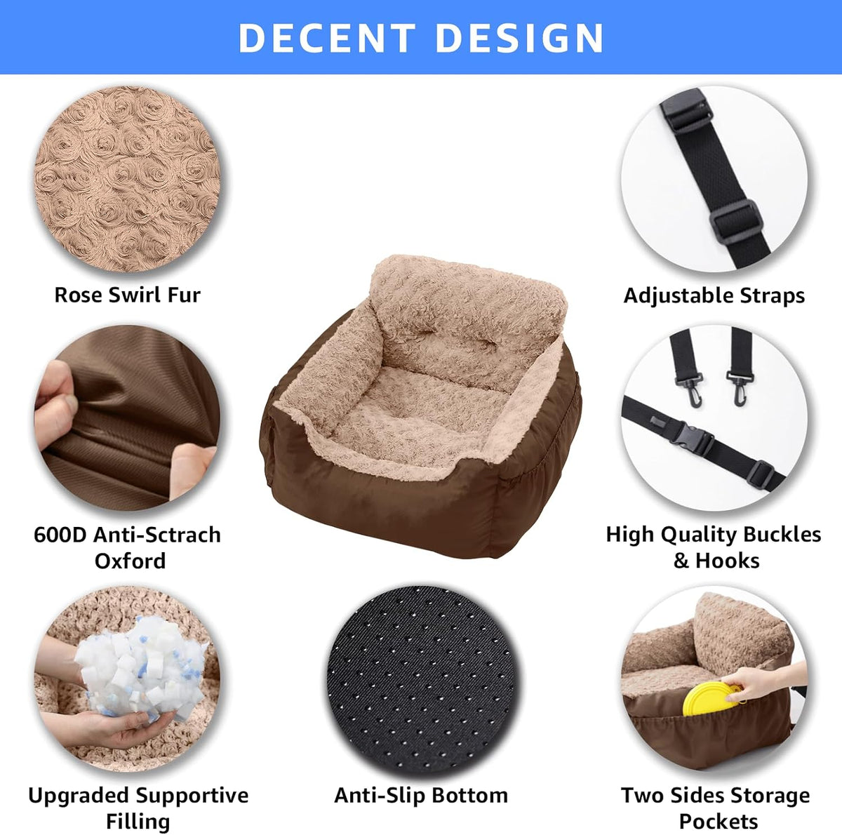 Dog Car Seat for Small Dogs - Brown - image 3