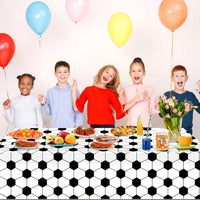 Oigco race car tablecloth with black and white checkered pattern on a rectangular party table - view 7
