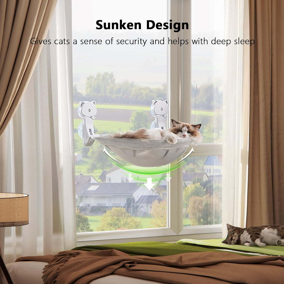Cat Window Perch Cordless, Foldable & Stable Cat Beds - Mesh Cover / Light Grey - image 2