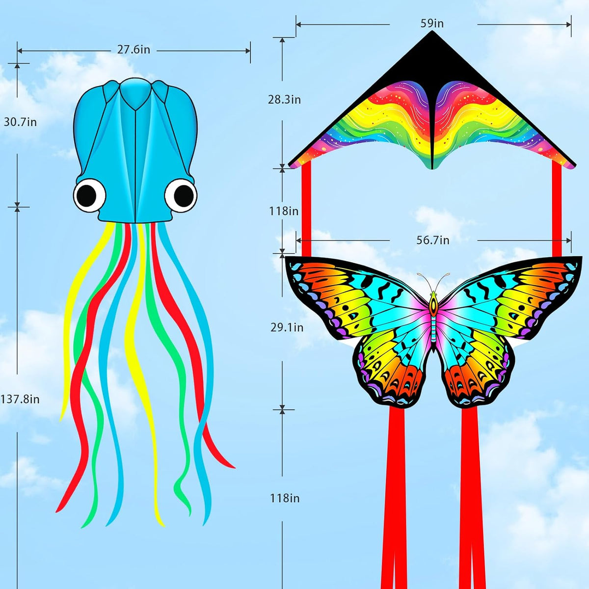 Xida Butterfly Kites for Kids and Adults Easy to Fly - 3 Pack (Delta+ Colorful Butterfly+Octopus) - image 4