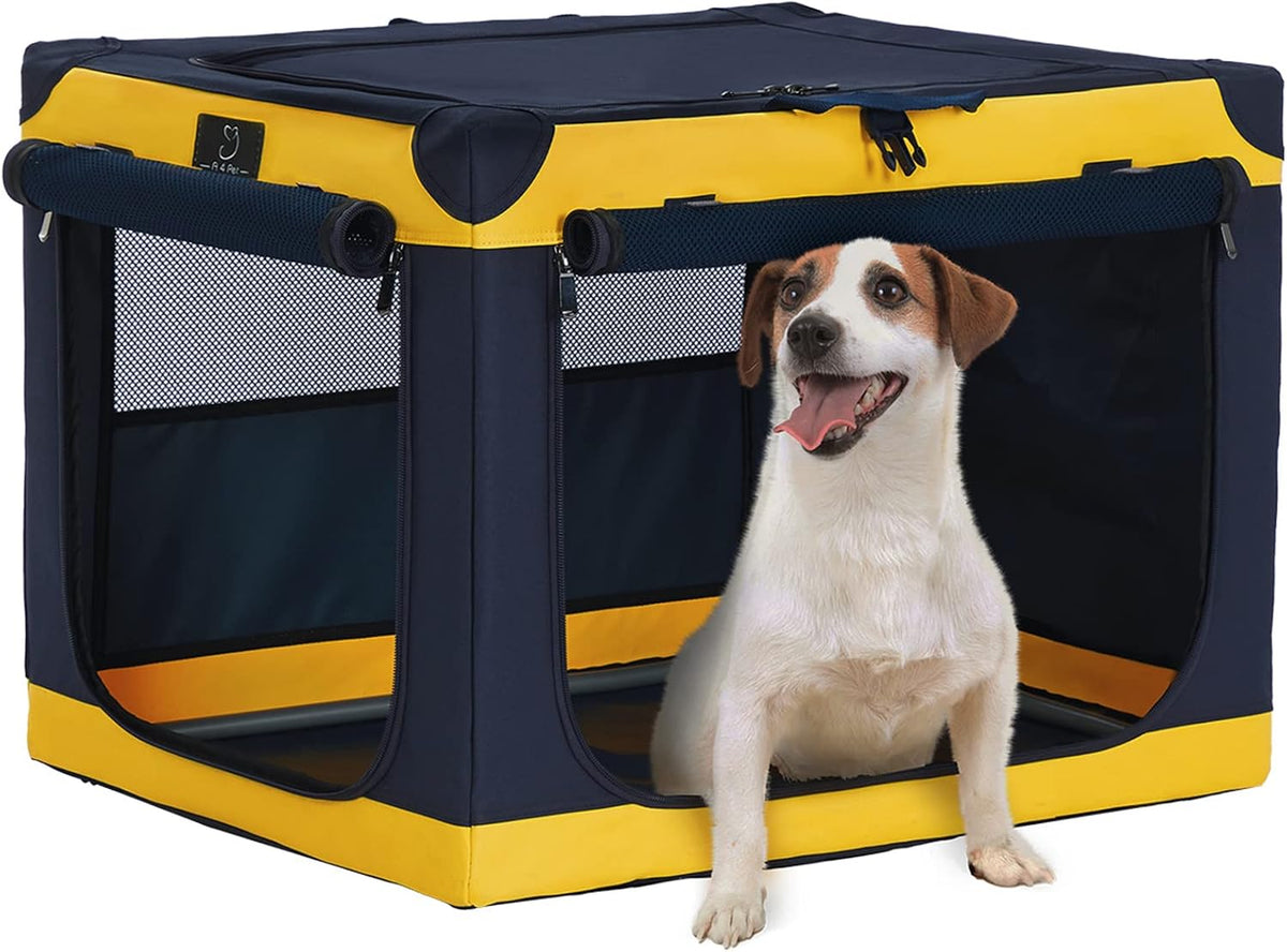 A 4 Pet 36-in Foldable Soft-Sided Dog Crate for Large Dogs – Essentials for Dogs - Blue+Yellow / 26.0"L x 19.0"W x 18.0"H