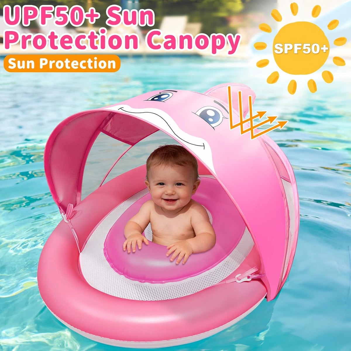 Dolphin Baby Float with Canopy UPF50+ for Age 6-36 Months Infant - pink - image 3