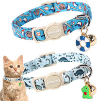 ARING PET 2 Pack Cat Collar-Cute Cotton Cat Collar Breakaway - Dinosaur&Baseball