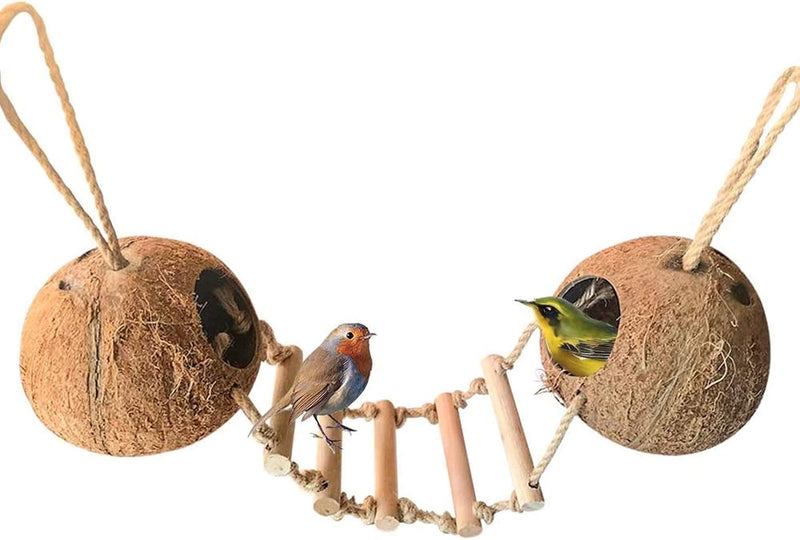 Coconut Bird Nest Hut with Ladder Hanging Birds Hide House Toy - 1PCS 22.04x13.38in