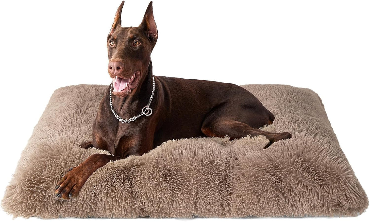 EHEYCIGA Fluffy Dog Crate Bed, Plush Extra Large Dog Pillow - Camel / 47 x 35
