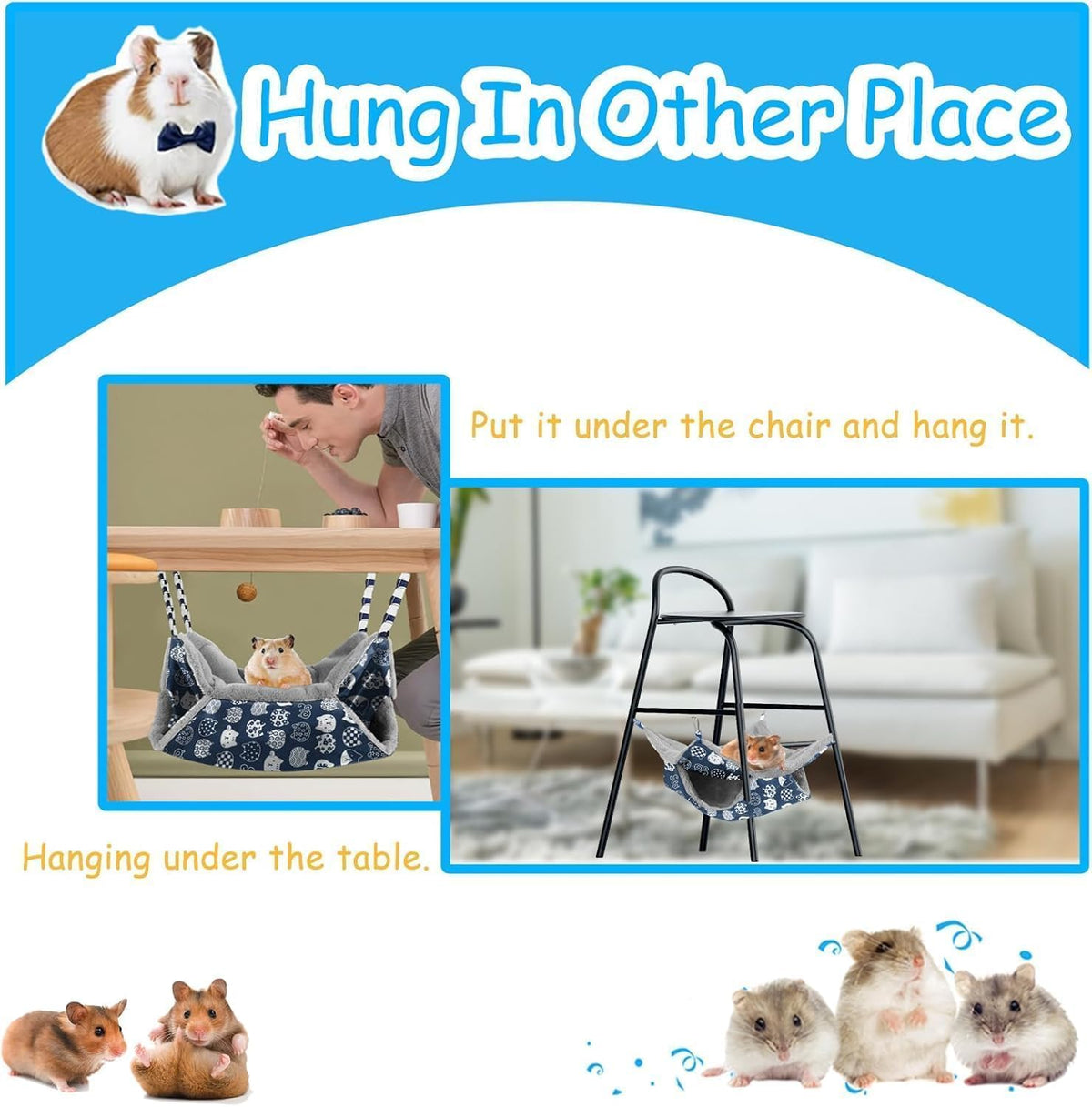 2 Layers Pet Rat Hammock, Double Sided Warm Flece & Linen Hammock for Cage, Hamster Guinea Pig - image 4