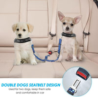 SlowTon Double Dog Seat Belt for Car with Elastic Bungee Buffer - I.Blue Paws / 2 Small in 1 - image 2