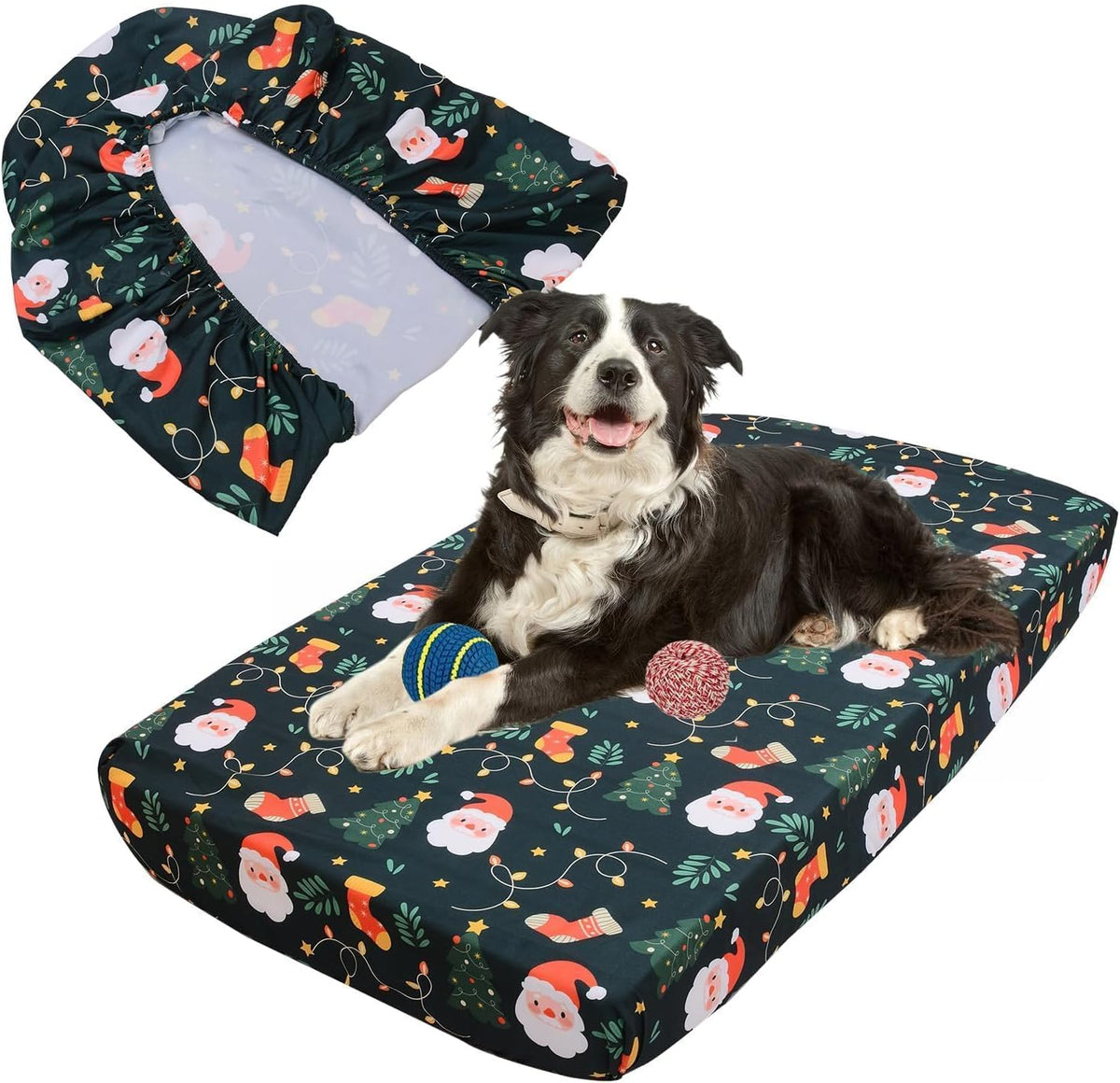 Dog Bed Covers Replacement Washable Elastic Edged 36" x 27" x 6" – Essentials for Dogs - Christmas BL PLUS / 52.0"L x 28.0"W x 5.0"Th