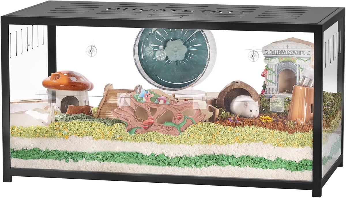 BUCATSTATE Hamster Cage 2.0, Large Hamster Enclosure – Essentials for Small Pets - 39.3"L x 19.7"W x 20.6"H / Black