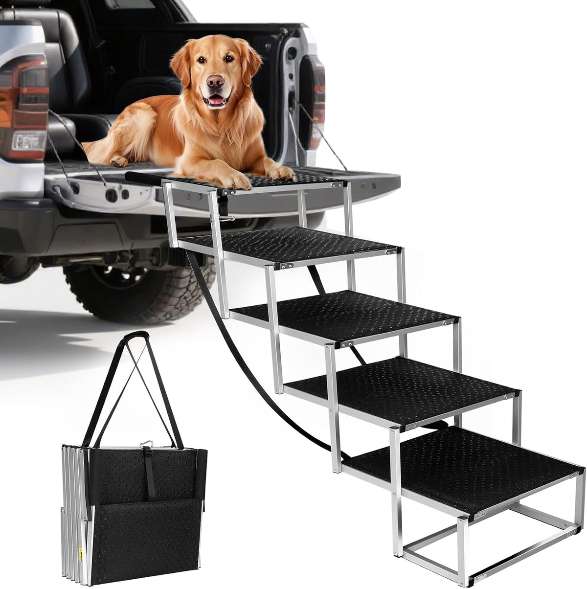Dog Stairs for Large Dogs - 5-Steps Extra-Wide and Extra-Tall / 18.7" W x 41-43" H