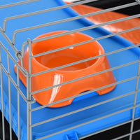 PawHut 35" L Small Animal Cage, Rolling Bunny Cage, Guinea Pig Cage with Food Dish, Water Bottle, Hay Feeder, Platform, Ramp for Chinchilla, Black
