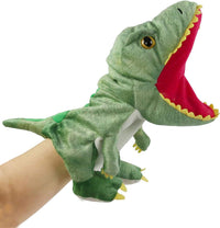 HooYiiok blue dinosaur plush hand puppet with movable mouth and big eyes - view 2