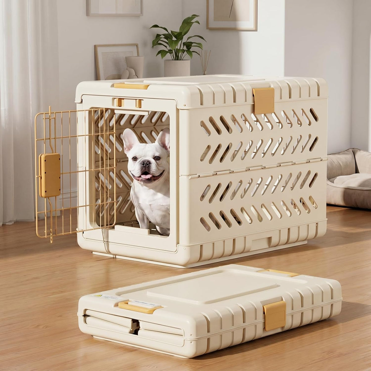Collapsible Dog Crate for Small/Medium Dogs - Beige / 28.0"L x 18.3"W x 20.9"H