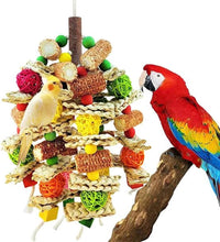 Natural Wood Bird Swing Perch with Decorative Leaves – Essentials for Birds - Colorful / Large