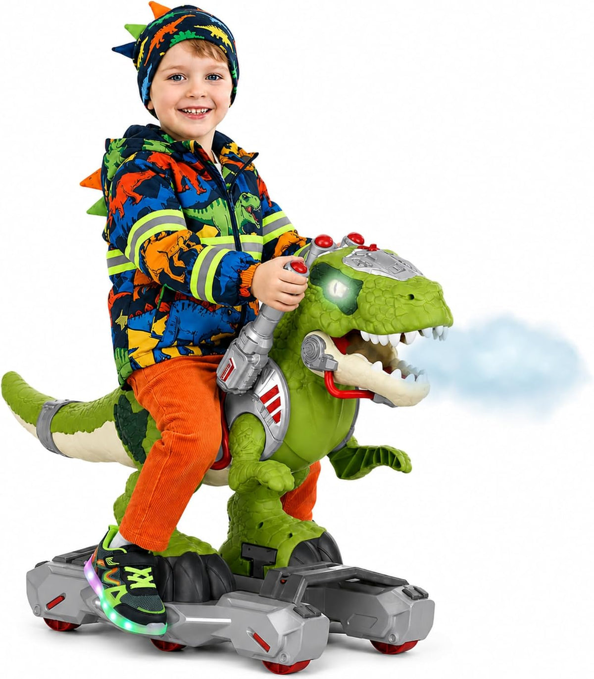 Liberty Imports T-Rex dinosaur ride on push car with LED eyes and mist spray