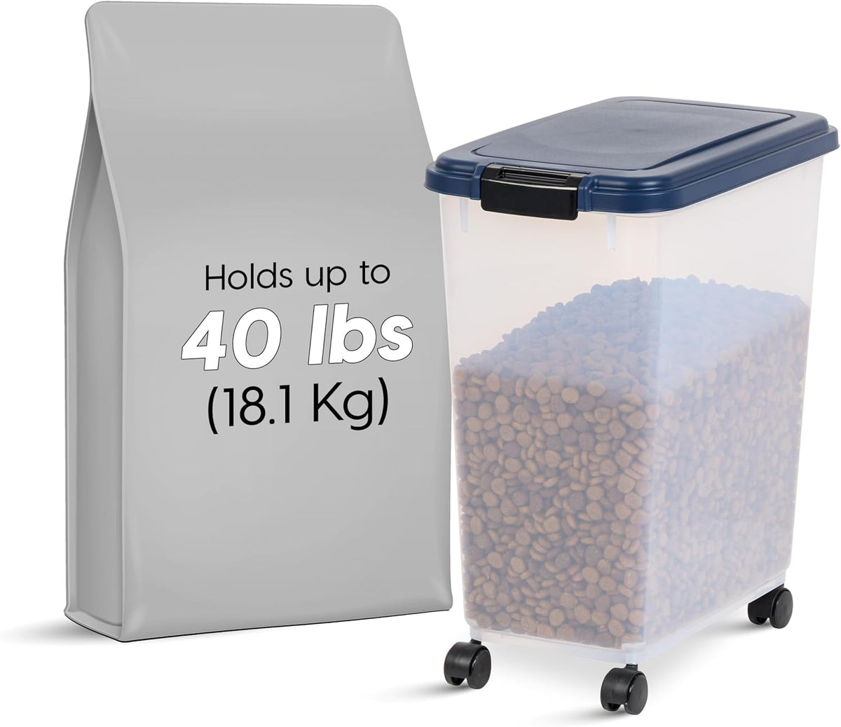 IRIS USA Airtight Pet Food Storage Rolling Container - 40 lbs / Navy - image 4