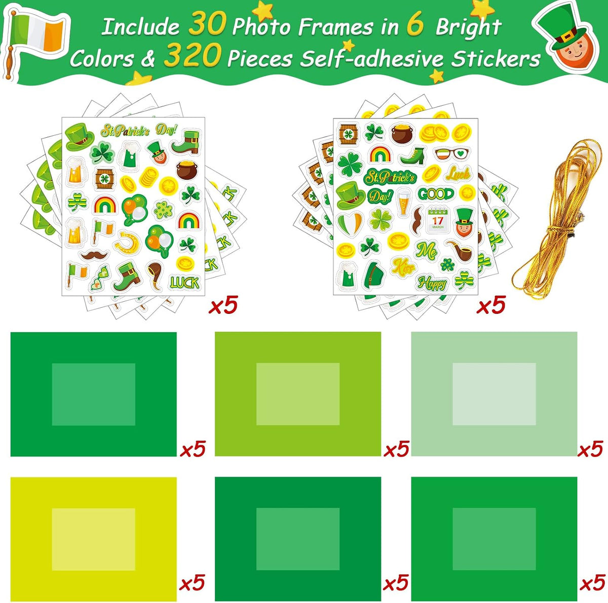 30 Packs Halloween Arts and Crafts for Kids Picture Frame Craft Kits - St. Patrick Day - image 2