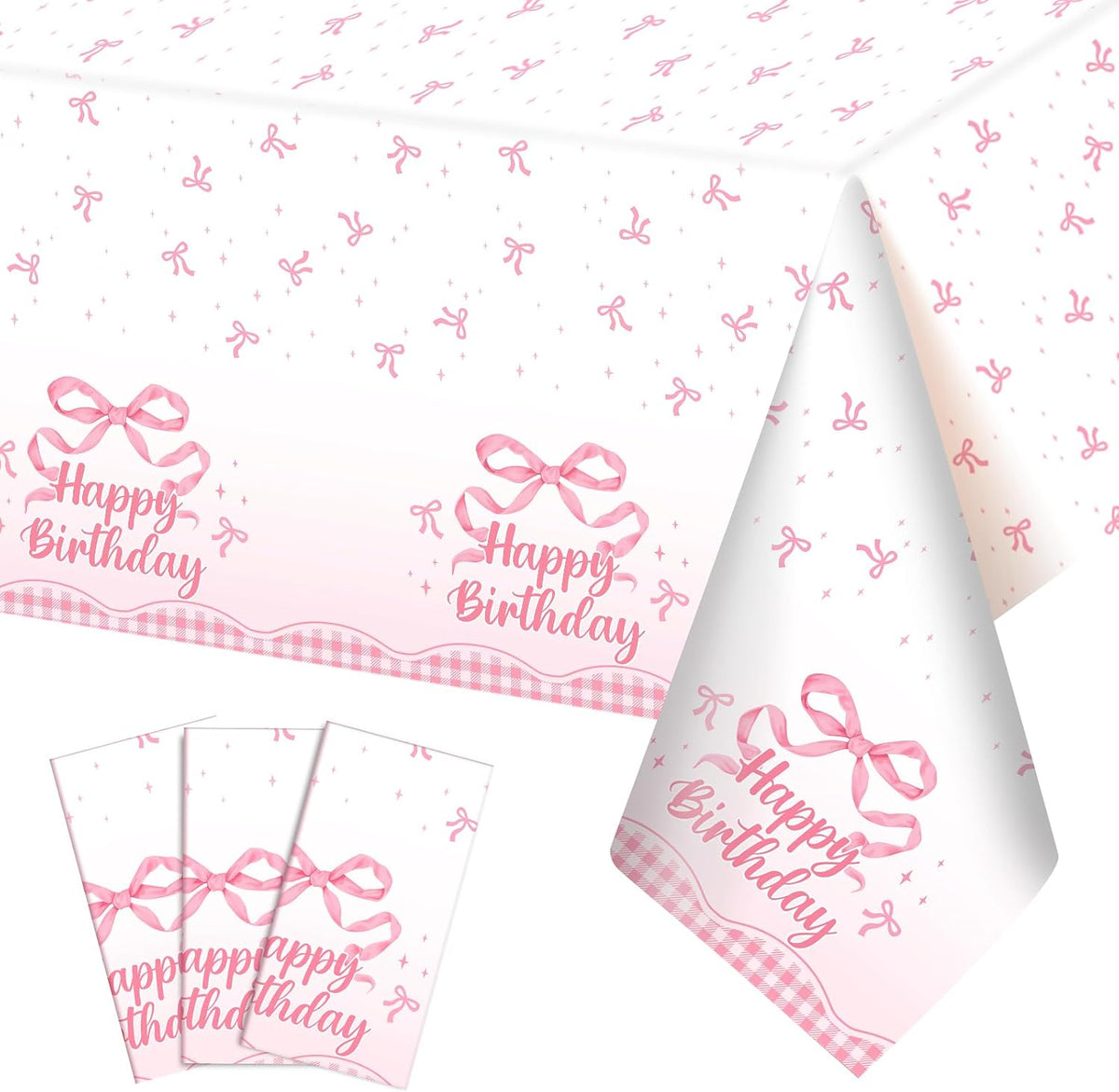 3 Pack Plastic Birthday Tablecloth - Pink Bow
